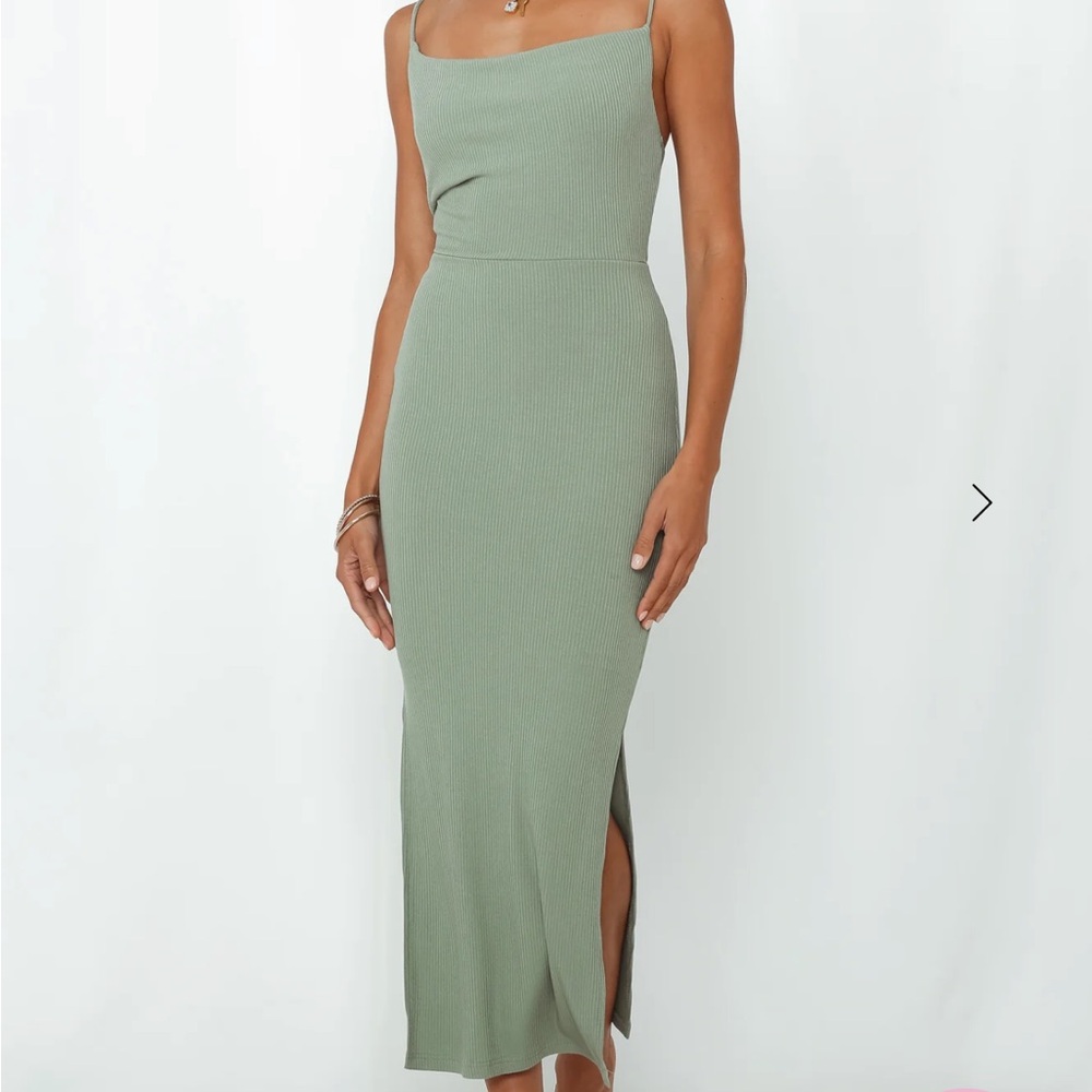 Hello Molly ROOFTOP MARTINIS FOR TWO MIDI DRESS SAGE